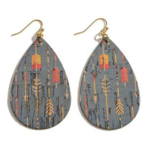 NWT Arrow Print Teardrop Cork Earrings-Slate Blue